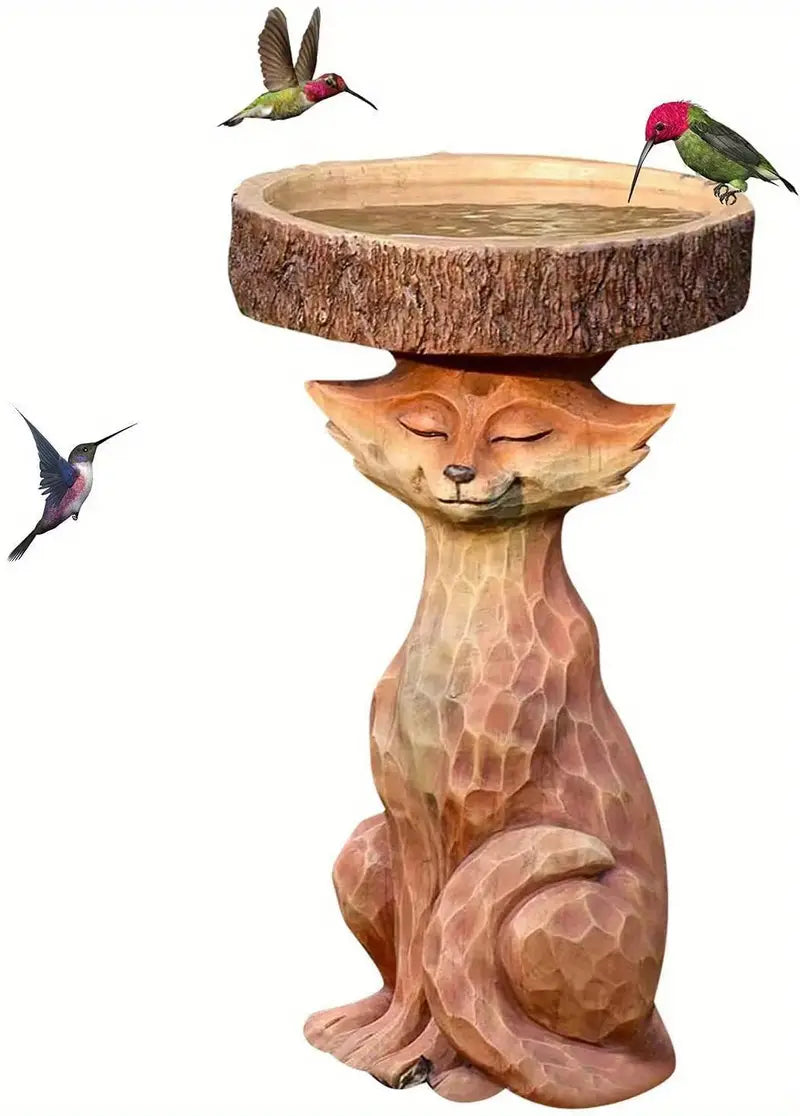 Fox Statue Garden Bird Bath