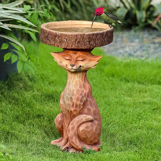 Fox Statue Garden Bird Bath