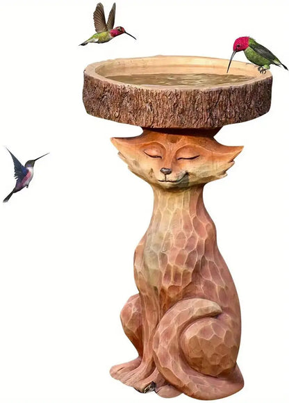 Fox Statue Garden Bird Bath