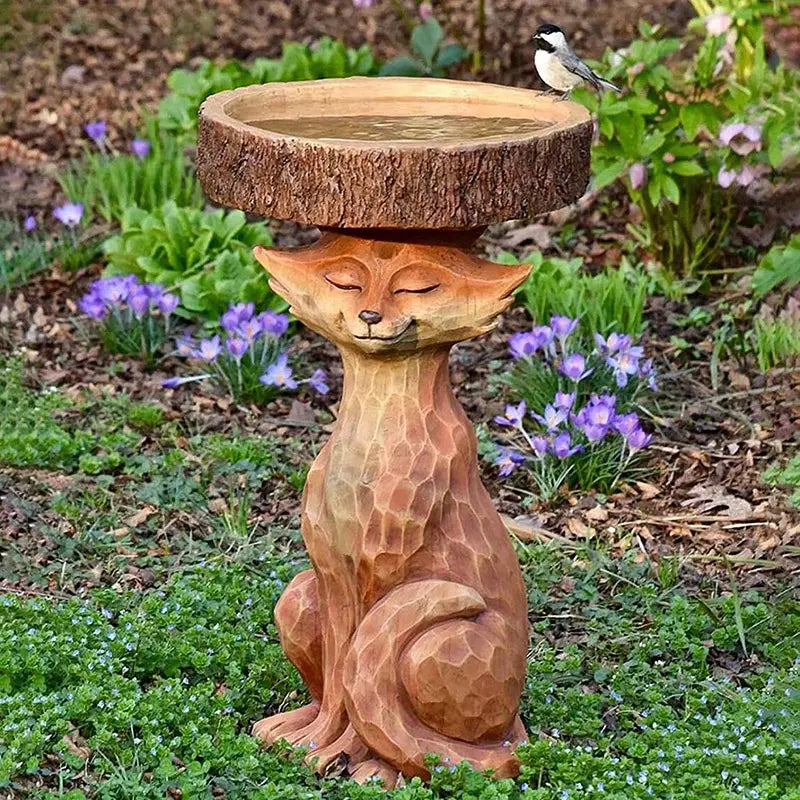 Fox Statue Garden Bird Bath