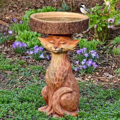 Fox Statue Garden Bird Bath