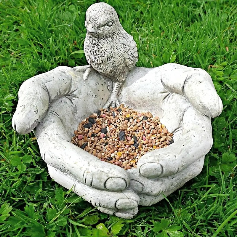 Resin Hand-Shaped Bird Feeder & Bath